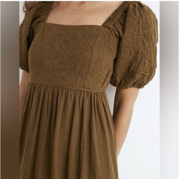 Madewell Dresses & Skirts - Madewell Tiered sz 16 Square neck Puff Midi Dress Quilted Hemp Olive Green NH112